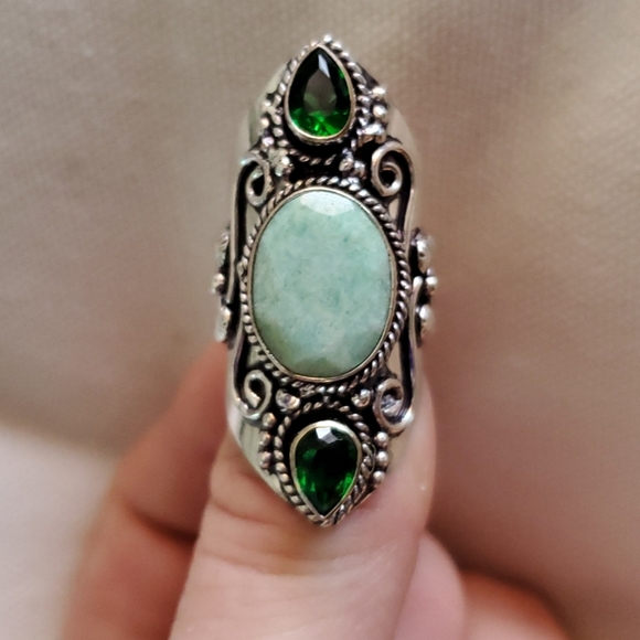 New Huge Chrysoprase and Peridot 925 Silver Statement Ring. - Picture 16 of 16